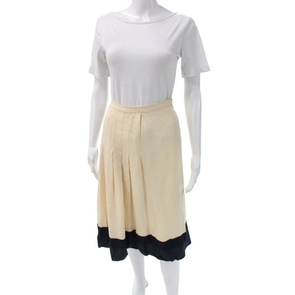 Moschino Women Pleated Silk Skirt Ivory Knee Length Zip Size 14